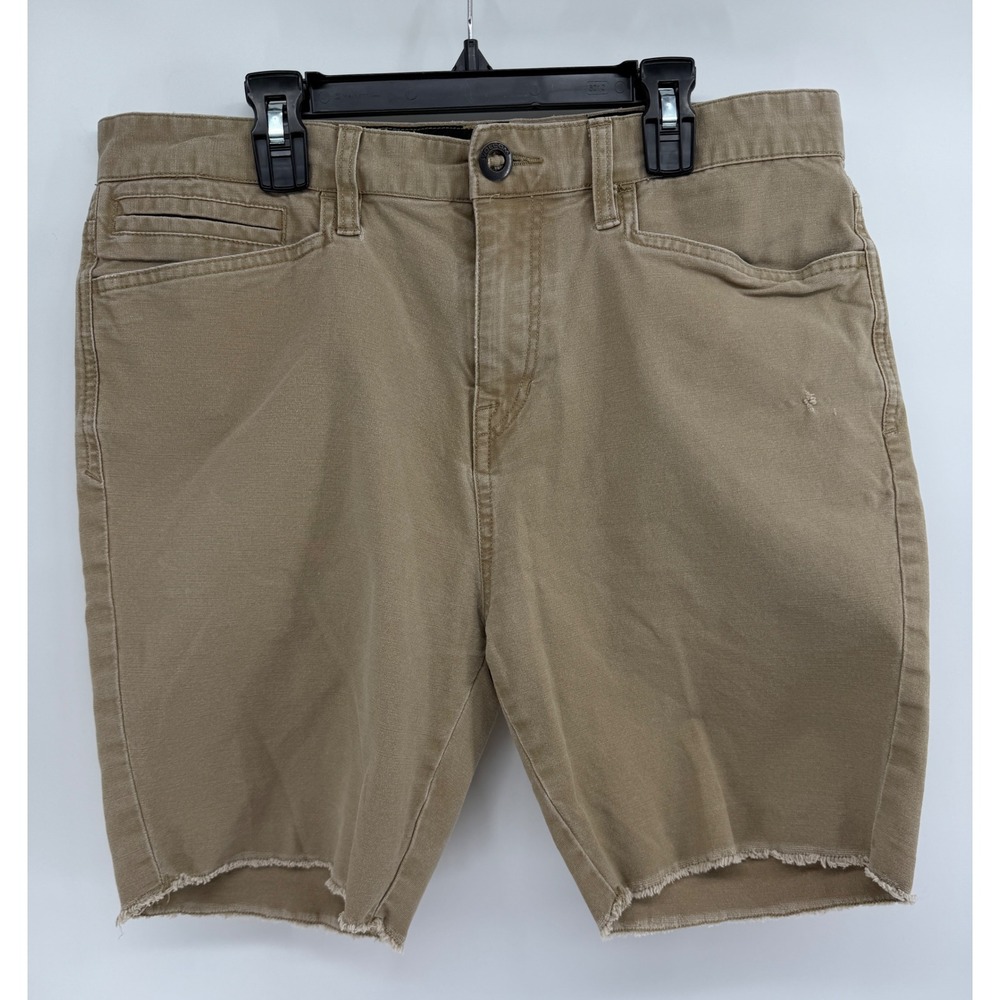 Volcom Frickin Chino Cut Off Shorts Mens 33 Khaki Tan Raw Hem Skate Casual